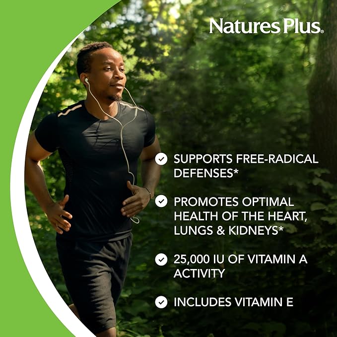 NaturesPlus Natural Beta Carotene - 25,000 IU Vitamin A & Vitamin E - 90 Softgels - Eye Supplement, Antioxidant, Aids in Free Radical & Natural Cellular Defense - Gluten Free - 90 Servings
