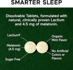 SMARTERNUTRITION Smarter Sleep Melatonin Dissolvable Tablets 4.5 mg + Natural Clinically Proven Lactium® for Sleep & Stress Support - Mint Flavor Melatonin Tablets - Non-GMO-60 Count[30-Day Supply]