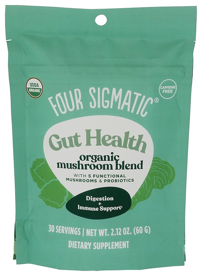 Four Sigmatic Gut Health Mushroom Blend | Organic Mushroom Powder Complex with Turkey Tail, Lion’s Mane, Cordyceps, Chaga, Probiotics and More | Natural Immune Support Supplement | 30 Servings