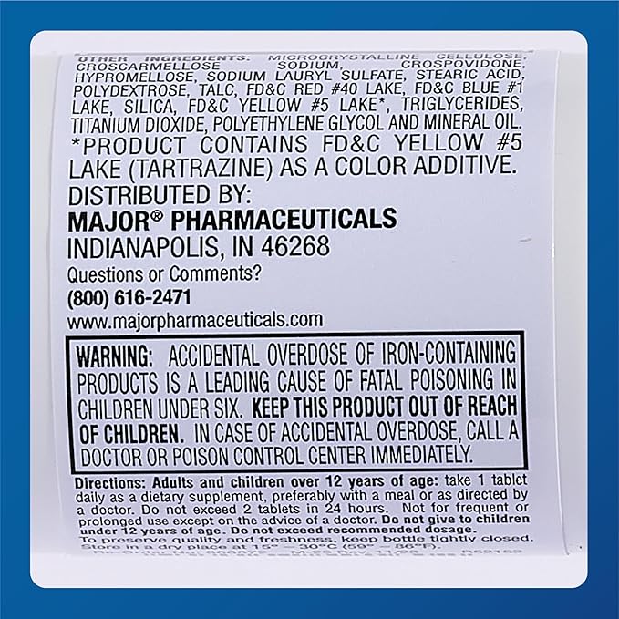 Major Ferosul - Ferrous Sulfate 325mg Tablets with 65mg of Elemental Iron - Iron Supplement for Women, Men - Green - 100 Count (2 Pack)