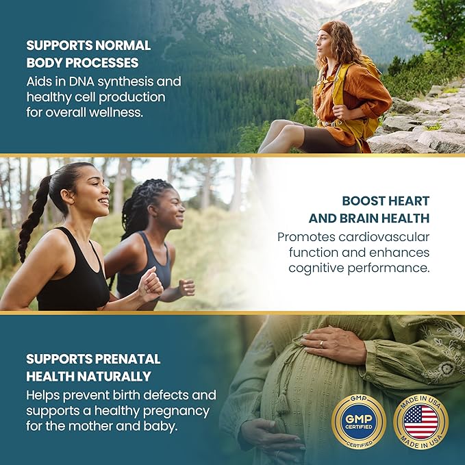Vykee Nutrition Folic Acid Capsules - Supports Body Processes, Prenatal Health and Energy - Vitamin B9 Supplement for Women - Vegan, Non-GMO, Gluten Free - 1100 mcg, 120 Count