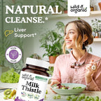Wild & Organic Milk Thistle Capsules 1000mg - Liver Support Supplement - Silymarin Milk Thistle Powder for Liver Cleanse - 60 Vegan Capsules - 1-Month Supply - No Fillers, Non-GMO