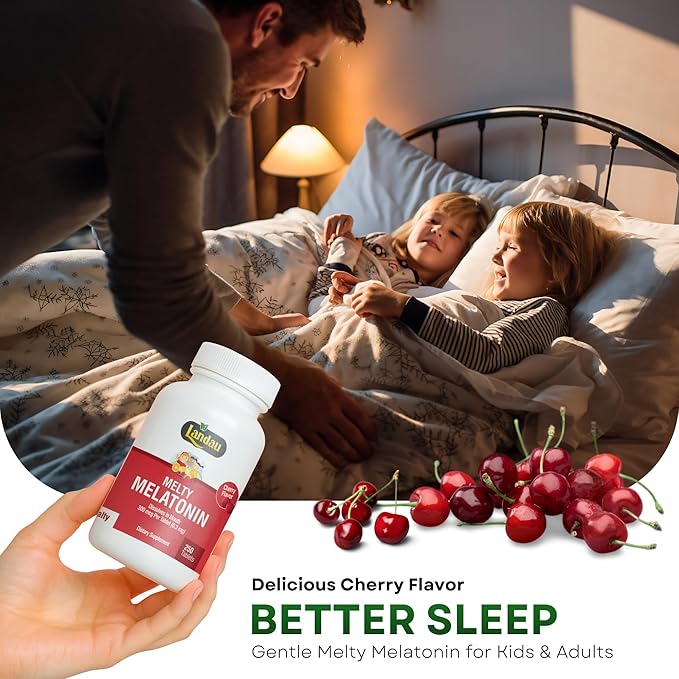 LANDAU 0.3mg-300 mcg Melty Melatonin for Kids & Adults – Easy-to-Take, Fast-Dissolving, Helps You Fall Asleep Faster – Kosher, Made in The USA – 250 Tablets, Cherry Flavor