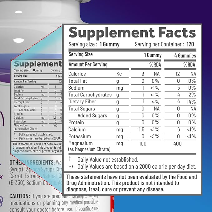 Magnesium Citrate Gummies for Kids & Adults - Sugar-Free, Vegan and Non-GMO for Better Sleep and Relaxation - Cherry Flavor with No Sugar Alcohol - 120 Count