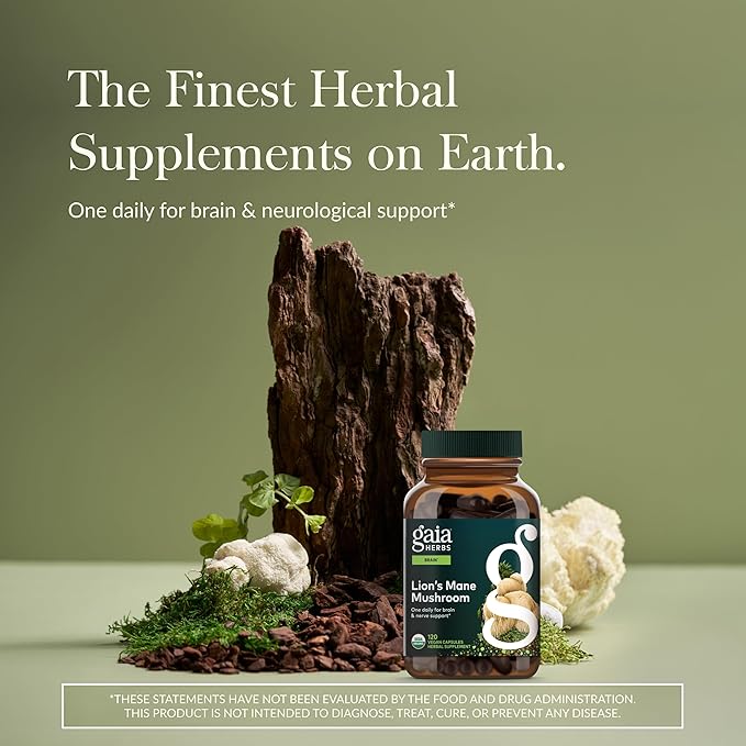 Gaia Herbs Lion's Mane Mushroom - Brain Health Support* - 120 Vegan Capsules (120 Servings)