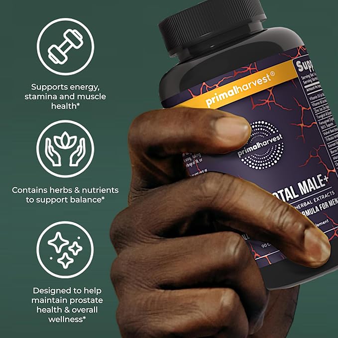 Primal Harvest Total Male+ Multivitamin for Men Vitamins, Minerals and Herbal Support for Energy, Vitality, Immune Health and Performance (1 Pack (90 Count))