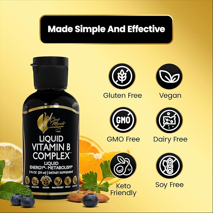 Cocó March N.M.D Liquid Vitamin B Complex with B1, B2, B6, B12 & Vitamin C – Energy, Metabolism & Immune Support – Vitamins for Women & Men – Vegan, Gluten Free, Soy & Dairy Free – 2 Fl Oz (59 mL)
