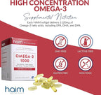 HAIM Omega-3 1000 Fish Oil Softgels — 1120mg Omega-3 with EPA DHA Fatty Acids — Burpless, Odorless, No Fishy Smell — Triple Strength Concentrated Supplement — Nutritional Softgels — 60 Count