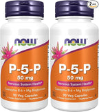 NOW Foods Supplements, P-5-P 50 mg with Coenzyme B-6 + Mg Bisglycinate, 90 Veg Capsules, (Pack of 2)