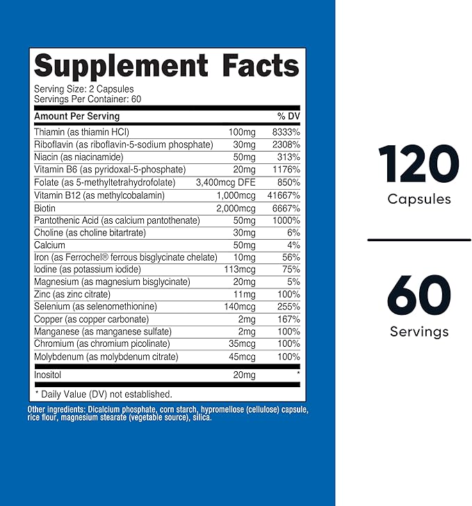 Nutricost Methylated Vitamin B Complex 120 Capsules - (60 Servings) Gluten-Free