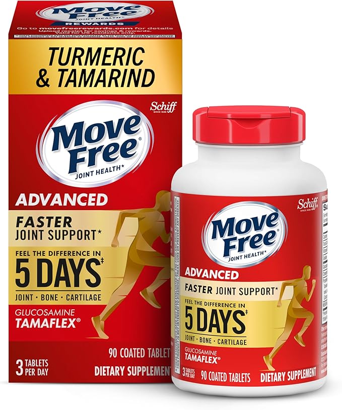 Move Free Advanced 5-Day Joint Support Supplement with Turmeric Curcumin & Tamarind (TamaFlex) Glucosamine, & Vitamin D3 for Joint Health, Bone Strength, Cartilage, and Knee Range of Motion. 90 Count