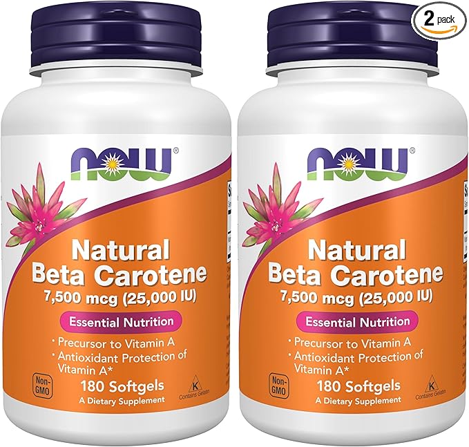 NOW Foods Supplements,Natural Beta Carotene 25,000 IU,Essential Nutrition,180 Softgels,(Pack of 2)