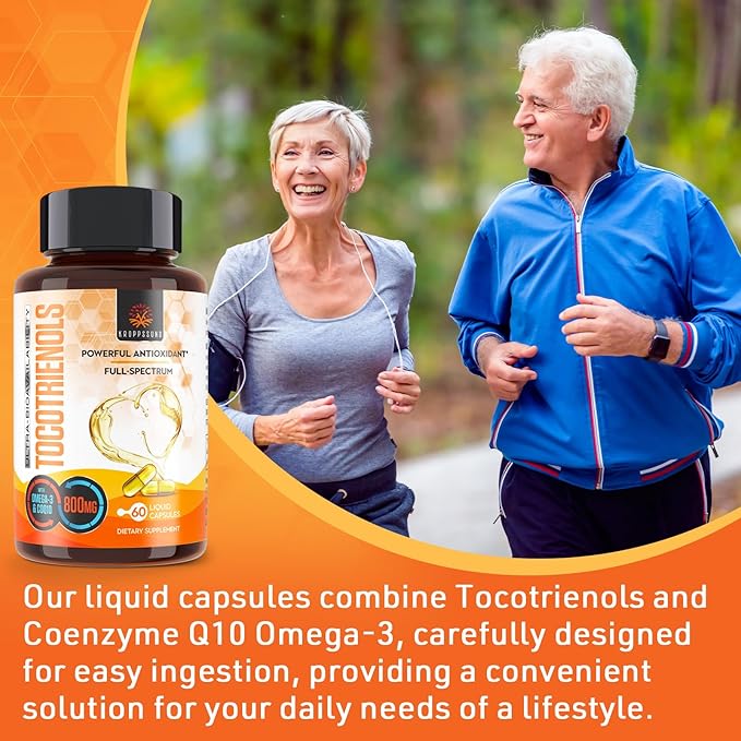 Kroppssund Tocotrienols 800mg Supplement | Rich in Vitamin E Tocotrienols | Cardiovascular, Antioxidant, Cellular Energy Production - 120 Liquid Capsules