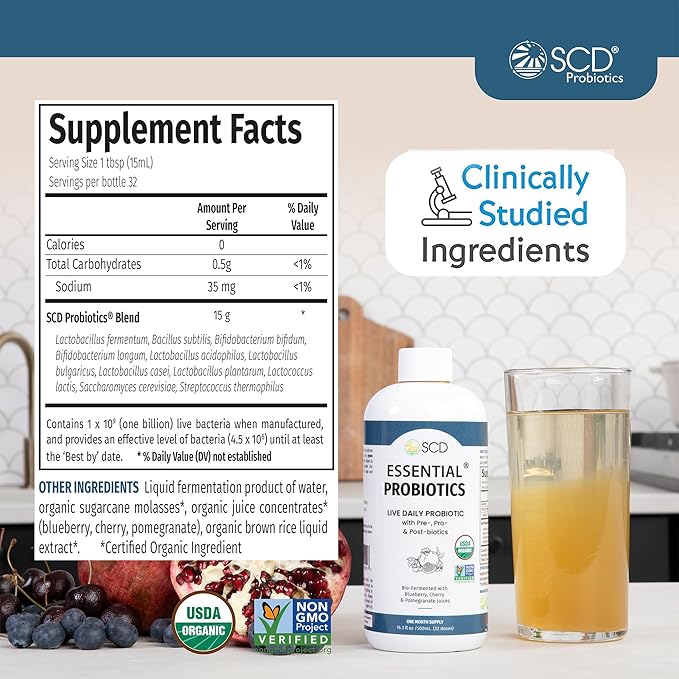 SCD Probiotics SCD Essential Probiotics for Women, Men, Kids and Toddlers, Travel Probiotic for Digestion and Immunity, Gut Health Liquid Probiotic Supplement, Trial Size – 3 fl oz