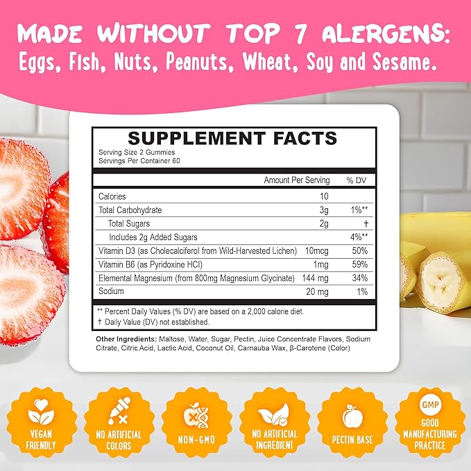 Center-Filled Magnesium Glycinate Gummies 400MG - High Absorption for Kids, Teens & Adults - Supplement for Sleep, Calm & Muscle Relaxation with B6 & D3 - Gluten Free & Vegan Friendly - 120 Count