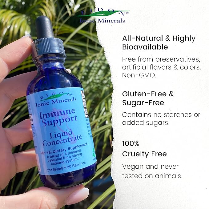 Eidon Immune Support Supplement Liquid Concentrate - Immune Booster Mineral Drops with Zinc, Selenium, Sulfur, Support & Maintain Immune System, Bioavailable, No Preservatives or Additives - 2 oz
