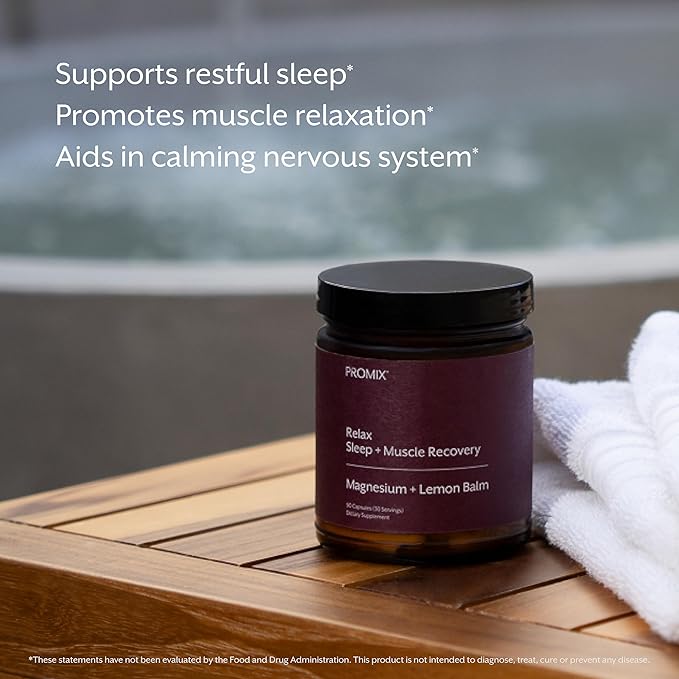 Promix Nutrition Relax | Sleep + Muscle Recovery | Magnesium Bisglycinate Chelate + Organic Lemon Balm Extract - 90 Count Capsule