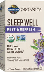 Garden of Life Organics Sleep Well Rest & Refresh Tablets with Lemon Balm, Green Tea Extract, Chamomile & Probiotics – Support for Restful Sleep & Relaxation, Non-GMO, Gluten-Free, Vegan, 30 Tablets
