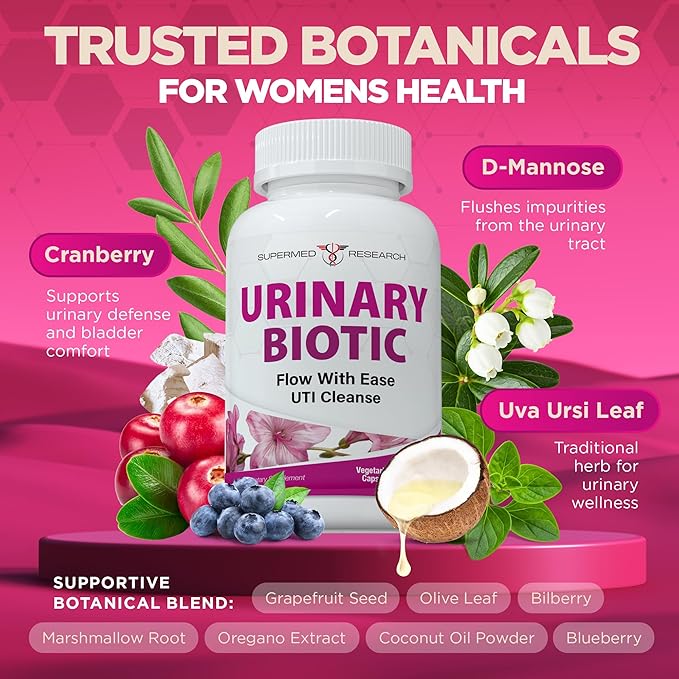 UTI Supplement – Bladder & Urinary Tract Health for Women with D-Mannose, Cranberry, Uva Ursi, Olive Leaf, Marshmallow Root and Oregano – Non-GMO Vegan UTI Pills (120 Capsules)