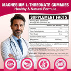 Magnesium L-Threonate Gummies - 2000mg for Brain, Muscle & Nervous System Support. Sugar-Free Raspberry Flavor, 60 Count for Kids & Adults