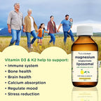 Magnesium Liposomal | with Vitamins D3 & K2 | Magnesium Bisglycinate | for Children & Adults | Highly Absorbable Liquid Supplement | Lemon & Elderflower Flavour | 30-Day Supply | 5 fl oz