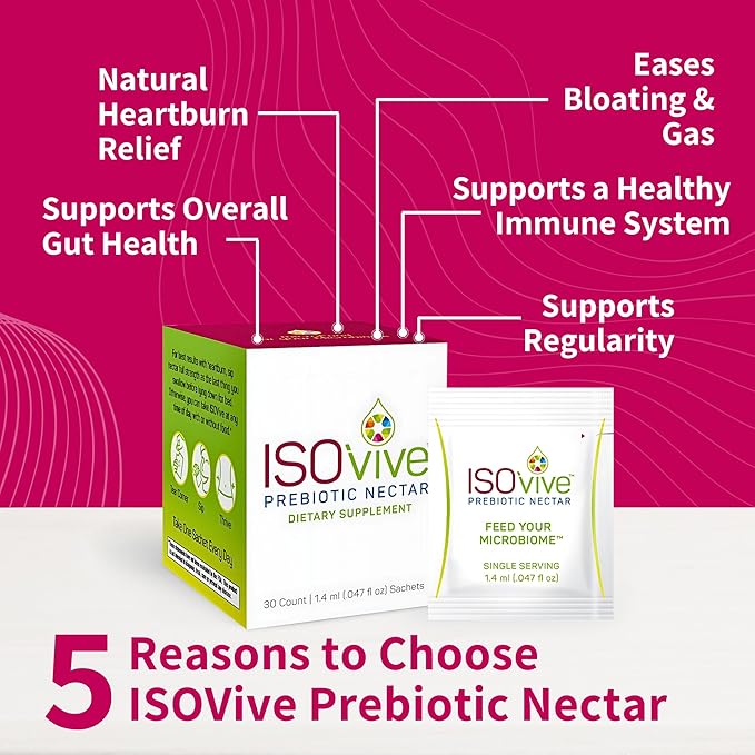 ISOVive Prebiotic Liquid Supplement (30-Day Supply) Natural Heartburn and Bloating Relief - Naturally Fermented Daily Fiber - Formerly