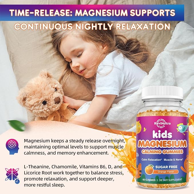 Calm Magnesium Gummies for Kids - Magnesium Glycinate Supplement for Sleep, Brain, Immune & Bone Health - Great Tasting Magnesium Gummies for Kids & Adults - Vegan Sugar Free Orange 60ct