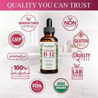 Organic Vitamin B12 1000 mcg Sublingual Liquid Drops For Adults, 6 Months Supply 1 oz, Methylcobalamin & Adenosylcobalamin - Bioactive Blend for Energy, Clarity & Focus - Vegan, Non-GMO, Unflavored