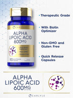 Carlyle Alpha Lipoic Acid 600mg | Plus Biotin Optimizer | 90 Capsules | Non-GMO & Gluten Free Supplement