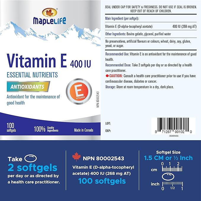 MapleLife Vitamin E 400IU - Natural - 100 softgels