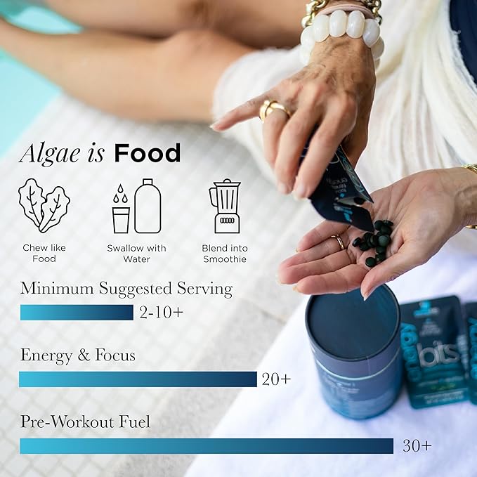 ENERGYBITS - Organic Spirulina Tablets - Plant-Based Algae Superfood - for Focus, Fitness, Energy - Plant Protein - Gluten Free - Collagen, Vitamin B12, Omega 3 - Keto & Vegan - 360 Algae Tablets