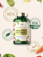 Carlyle Vitamin B Complex Whole Foods Blend | 240 Capsules | with B1, B2, B6, B12, Biotin, Niacin, and Methylfolate | Vegetarian, Non-GMO & Gluten Free Supplement