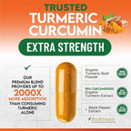 Turmeric Curcumin Supplement - 1800mg Organic Turmeric Per Serving - 95% Curcuminoids & BioPerine Black Pepper Extract for Best Absorption - Natural Vegan Joint Support, Bottled in USA - 120 Capsules