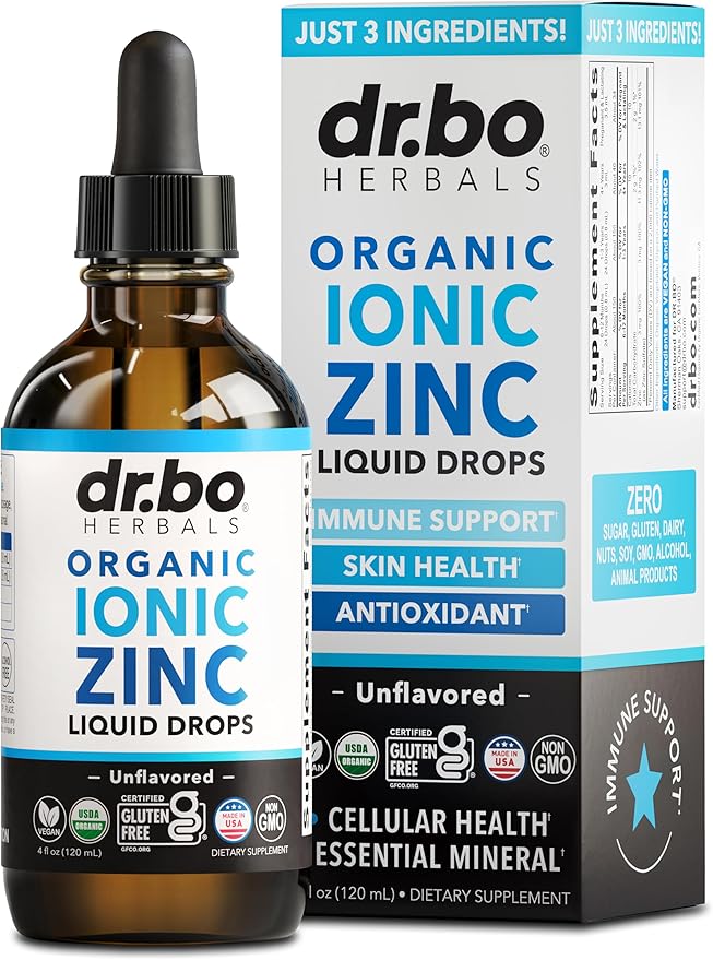 Zinc Supplements Liquid Drops Organic - Pure Organic Ionic Liquid Zinc Supplement Drops for Kids, Adults, Women & Men - Vegan, Skin Immune Support Supplements for Toddler Kids, Adults, Women, Men 4 Oz