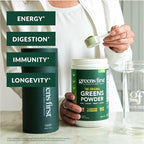 Greens First Gift Set - Limited Edition Glass Carafe & Organic Greens Powder - 49 Superfoods - Prebiotics, Probiotics & Digestive Enzymes - Dairy Free, Vegan & Non-GMO - Mint - 30 Servings