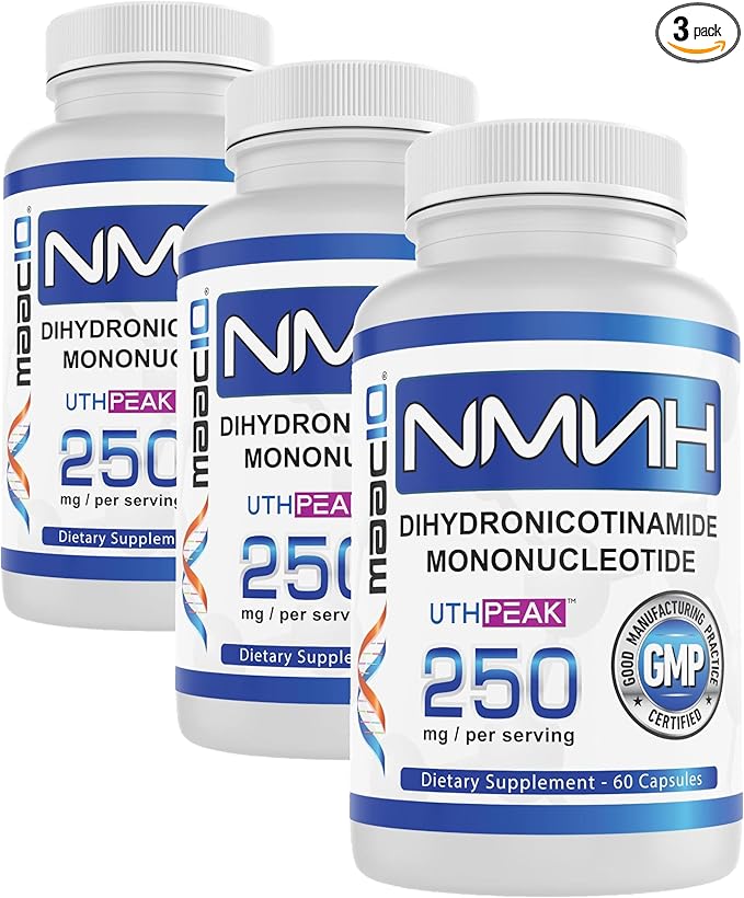 MAAC10 NMNH (NMN Supplement Alternative) 250mg Serving | Uthpeak™ NMNH (Dihydronicotinamide Mononucleotide) for Better Stability | 30-Day Supply. (Pack of 3)