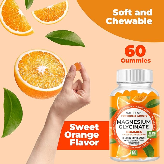 NutraPep Magnesium Glycinate Gummies for Kids & Adults Women & Men - Sugar Free Gluten Free Non-GMO Vegan Chewable Supplement (2 Pack)