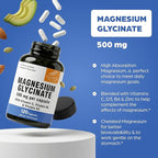 Magnesium Glycinate 500mg High Absorption Capsules with Vitamin C D3 B6 Zinc | Quality Sleep, Relaxation & Muscle Health Supplement for Women and Men | Chelated Magnesium 120 Count | Easy to Swallow