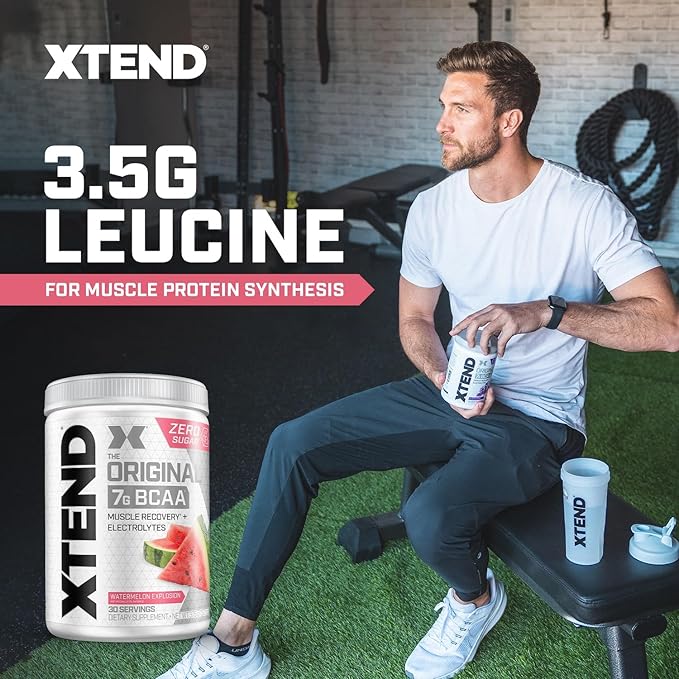Xtend Original BCAA Powder, 7g BCAAs and 2.5g L-Glutamine for Muscle Recovery Hydration and Lean Muscle, Sugar Free Intra and Post Workout Drink with Electrolytes, Watermelon Explosion, 30 Servings