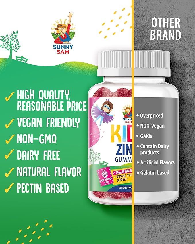 Zinc Gummies for Kids - Chewable Zinc Gummy Supplement for Children Immune Support - Low Sugar Natural Antioxidant Non-GMO Vitamin Chewables for Toddlers & Teens - 90 Gummies