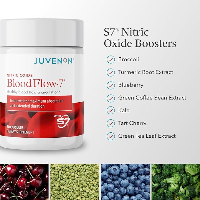 Juvenon BloodFlow-7 Nitric Oxide Supplements for Men & Women - Natural Nitric Oxide Booster with Nitrosigine® + S7® - Blood Flow & Circulation Support (3-Pack)