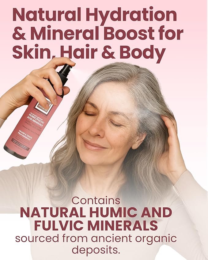 2X Humic Hydration Mineral Spray – Organic Humic Acid, Fulvic Acid Spray with Major & Trace Minerals, Electrolytes & Silica to Boost Collagen - Plant-Based for Skin, Hair & Body Hydration – 8 oz