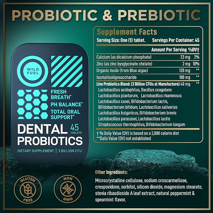 3-PACK Oral Probiotics for Teeth, Bad Breath, Gum Health - 3bn CFU K12 Lactobacillus Salivarius, Acidophilus, Casei, Dental Probiotic in a Travel Tin - 135Fresh Breath Mint Dental Probiotics Pills