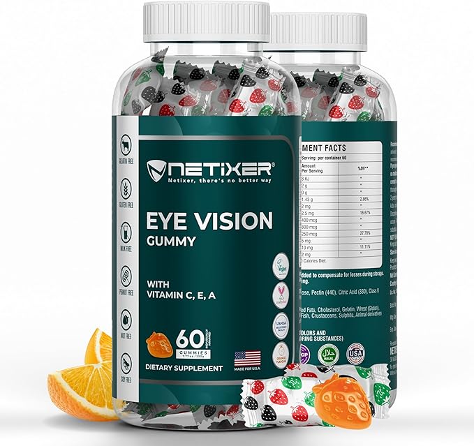 Eye Vision Gummies – 60 Berry-Flavored Vegan Gummies with Lutein, Zeaxanthin, Astaxanthin, DHA, Vitamins A, C, E – Gelatin-Free, Gluten-Free | Individually Wrapped
