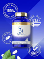 Carlyle Vitamin B1 500mg (Thiamine) | 200 Vegetarian Caplets | Non-GMO and Gluten Free Supplement