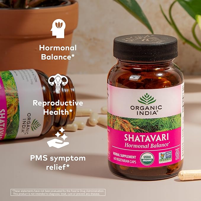 ORGANIC INDIA Shatavari Capsules - Herbal Supplement, Supports Hormonal Balance & Immune System, Vegan, Gluten-Free, USDA Organic, Supports Reproductive Health - 60 Capsules