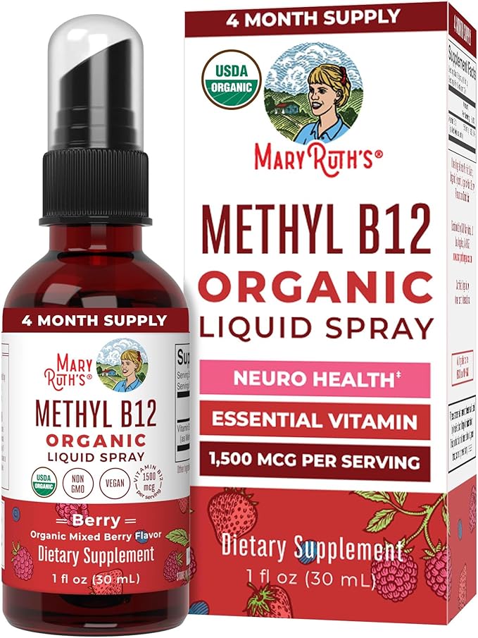 MARYRUTH'S Organic Methyl B12 Spray | 1,500 mcg B12 Per Serving | Methylcobalamin | Energy Metabolism | Cognitive Function | Neuro Health | Vegan | Gluten Free | Sugar Free | 1 Fl Oz