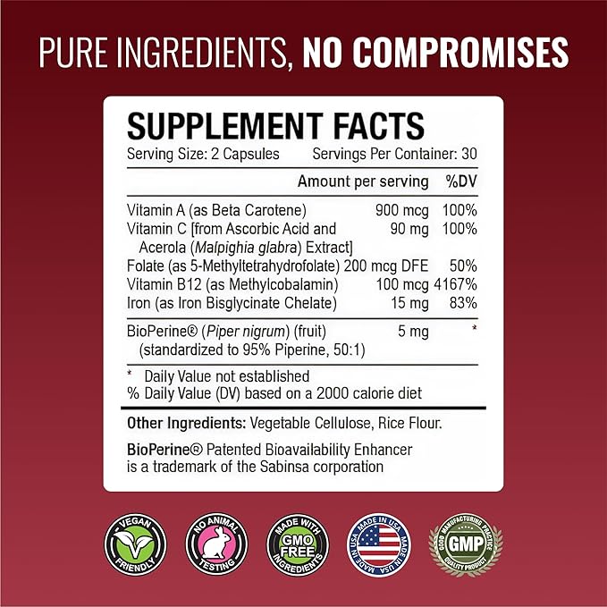 Approved Science Anemiaprin - Absorbable Iron, Vitamin C - Gentle On Stomach - 120 Capsules - 2 Month Supply - Non-GMO, Vegan