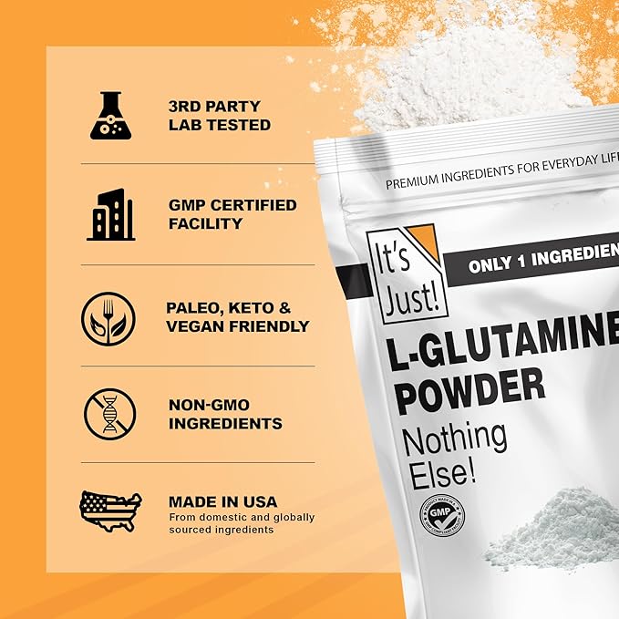It's Just! - L-Glutamine Powder, Unflavored, Amino Acid, Faster Muscle Recovery, Leaky Gut, Digestive Support (500 Grams / 100 Servings)