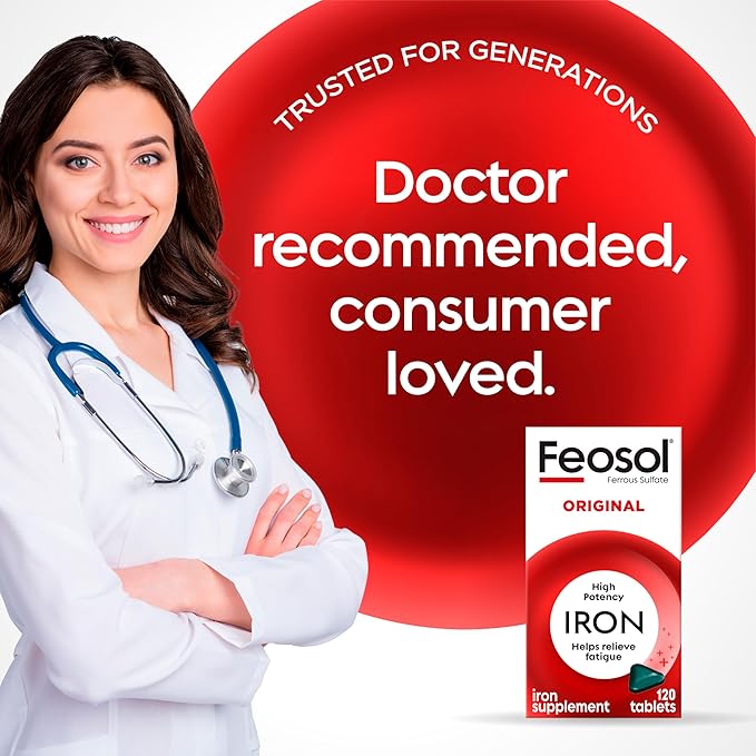 Feosol Original Iron Supplement Tablets, Non-heme, 65mg Iron per Pill, 1 Per Day, 8 Month Supply, for Energy and Immune System Support (120 ct Pack of 2)